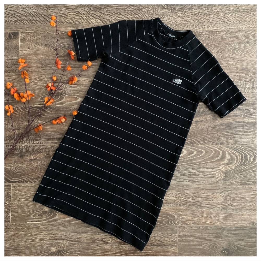Dearstalker Black/White Stripe Knit Dress